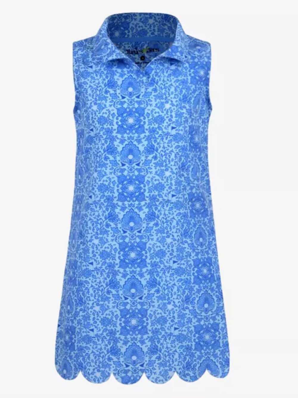 Turtles & Tees Natalee Woven Blue Patterned Collared Shift Golf Dress